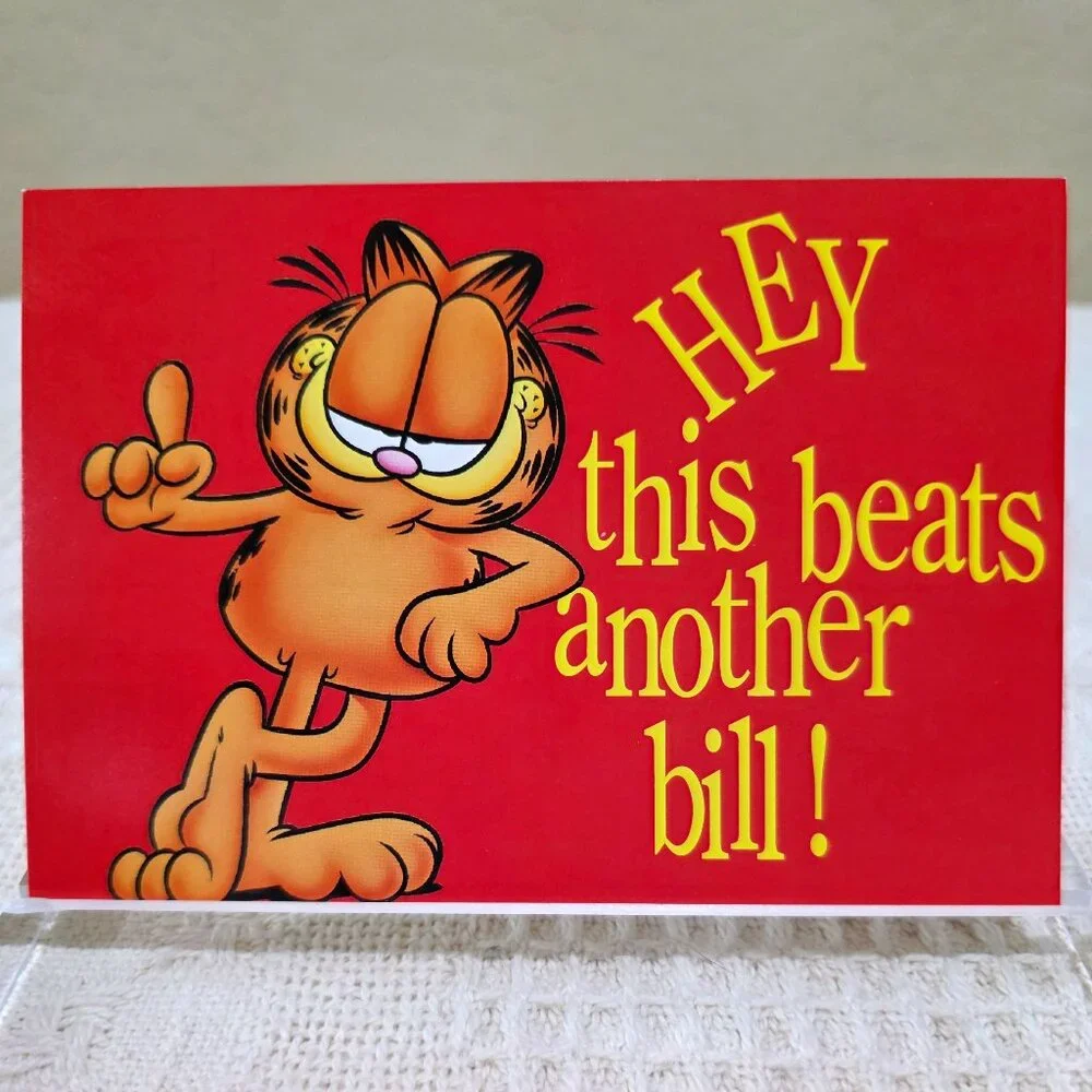 Vintage 1978 Garfield Jim Davis HEY THIS BEATS ANOTHER BILL! Postcard Unused